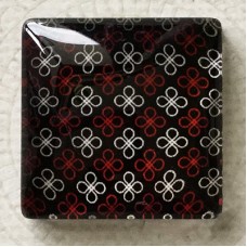 25mm Art Glass Backed Square Cabochons - Black & Red Series Design 7 - Each