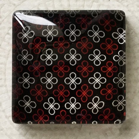 25mm Art Glass Backed Square Cabochons - Black & Red Series Design 7 - Each