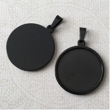 25mm ID 304 Black Stainless Steel Round Bezel Cab Pendant Setting with Bail - Each