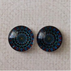 12mm Art Glass Backed Cabochons  - Kaleidescope Design 3 - Per Pair