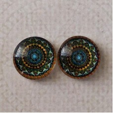 12mm Art Glass Backed Cabochons  - Kaleidescope Design 5 - Per Pair