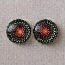 12mm Art Glass Backed Cabochons  - Kaleidescope Design 6 - Per Pair