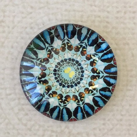 25mm Art Glass Backed Cabochons - Moody Blues Design 10 - Each 25mm Art Glass Backed Cabochons - Moody Blues Design 10 - Each