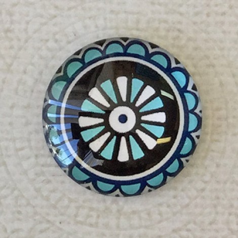 25mm Art Glass Backed Cabochons - Moody Blues Design 11 - Each 25mm Art Glass Backed Cabochons - Moody Blues Design 11 - Each