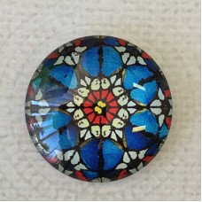 25mm Art Glass Backed Cabochons - Moody Blues Design 7 - Each