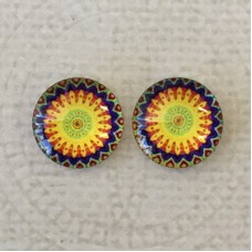 12mm Art Glass Backed Cabochons  - Fab 60s Design 11 - Per Pair