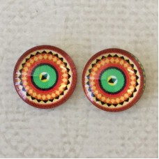 12mm Art Glass Backed Cabochons  - Fab 60s Design 9 - Per Pair