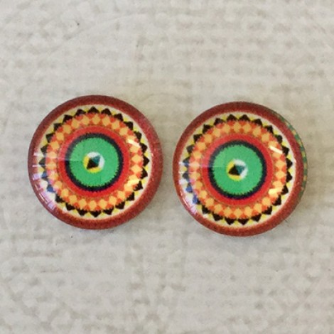 12mm Art Glass Backed Cabochons - Fab 60s Design 9 - Per Pair 12mm Art Glass Backed Cabochons - Fab 60s Design 9 - Per Pair