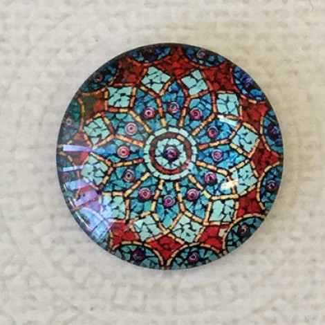 25mm Art Glass Backed Cabochons - Yoga Mandala 6