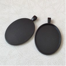 30x40mm ID Black Plated Oval Bezel Pendant Settings - Pack of 2