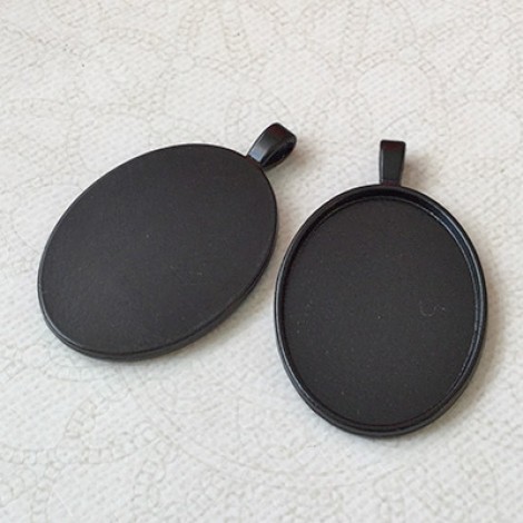 30x40mm ID Black Plated Oval Bezel Pendant Settings - Pack of 2