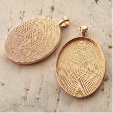 30x40mm ID Light Rose Gold Plated Oval Bezel Pendant Settings - Pack of 2