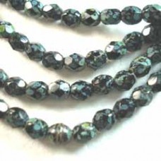 4mm Czech Firepolish Beads - Jet Picasso - Pack of 50