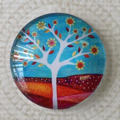 25mm Art Glass Backed Cabochons - Desert Tree - Each