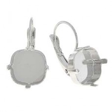 12mm Square Leverback Earring Base to suit 12mm Crystals or Stones - Rhodium Plated - Per Pair