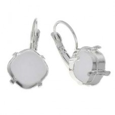 12mm Lozenge Leverback Earring Base to suit Swarovski 4470 Cushion Stones - Rhodium Plated - 1 Pair