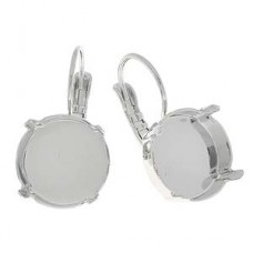 14mm Leverback Earring Base to suit 14mm Swarovski Rivoli Crystals - Rhodium Plated - Per Pair