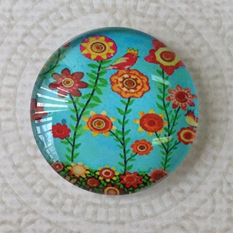 25mm Art Glass Backed Cabochons - Flora 9 - Pack of 5 25mm Art Glass Backed Cabochons - Flora 9 - Pack of 5