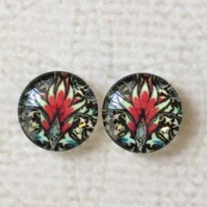 12mm Art Glass Backed Cabochons - Art Flowers 10 - Per Pair