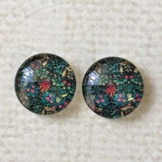 12mm Art Glass Backed Cabochons - Art Flowers 11 - Per Pair