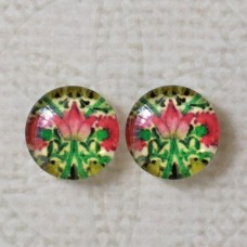 12mm Art Glass Backed Cabochons - Art Flowers 5 - Per Pair