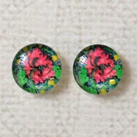 12mm Art Glass Backed Cabochons - Art Flowers 6 - Per Pair