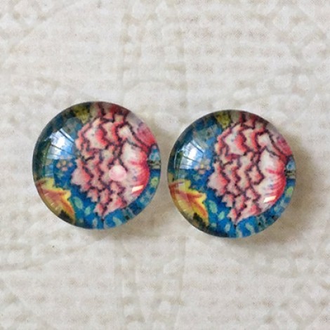 12mm Art Glass Backed Cabochons - Art Flowers 7 - Per Pair