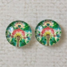 12mm Art Glass Backed Cabochons - Art Flowers 8 - Per Pair