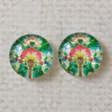 12mm Art Glass Backed Cabochons - Art Flowers 8 - Per Pair