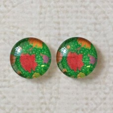12mm Art Glass Backed Cabochons - Art Flowers 9 - Per Pair