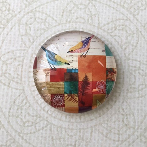 30mm Art Glass Backed Cabochons - Birds on a Roof - each 30mm Art Glass Backed Cabochons - Birds on a Roof - each