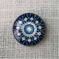 25mm Art Glass Backed Cabochons - Blue Butterfly Mandala - Each