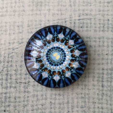 25mm Art Glass Backed Cabochons - Blue Butterfly Mandala