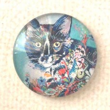 25mm Art Glass Backed Cabochons - Tabby Cat Painting - Each
