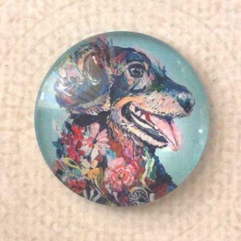 25mm Art Glass Backed Cabochons - Dog Painting - Each