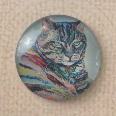 25mm Art Glass Backed Cabochons - Tabby Cat Painting 2 - Each