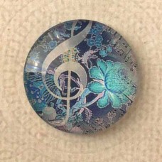 25mm Art Glass Backed Cabochons - Musical Note on Blue - Each
