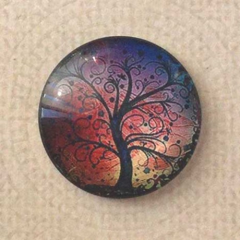 25mm Art Glass Backed Cabochons - Tree of Life on Rainbow Sunset - Each 25mm Art Glass Backed Cabochons - Tree of Life on Rainbow Sunset - Each