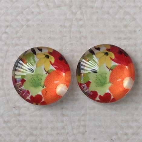 12mm Art Glass Backed Cabochons - Maple Leaf Series 8 - Per Pair