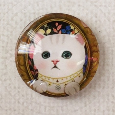 25mm Art Glass Backed Cabochons - Cat Face 23 - Each 25mm Art Glass Backed Cabochons - Cat Face 23 - Each