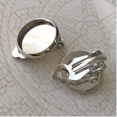 Platinum Silver Colour Plated Earclips with 12mm ID Cab Setting - Per Pair
