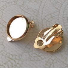 12mm ID Warm Gold Plated Clipon Earrings w-Cab Setting - Per pair