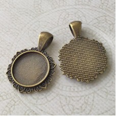31x21mm (16mm ID) Antique Bronze Plated Pendant w-Bezel Cab Settings - Pack of 2