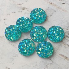 10mm Aqua AB Druzy Resin Cabochons - Pack of 10