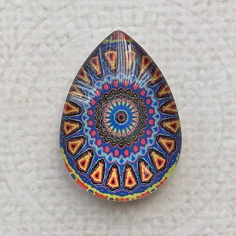 18x25mm Art Glass Backed Teardrop Cabochons - Mandala 17 - each 18x25mm Art Glass Backed Teardrop Cabochons - Mandala 17 - each