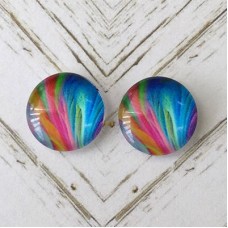 12mm Art Glass Backed Cabochons - Rainbow Dreams - Per Pair