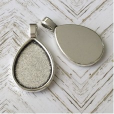 18x25mm ID Teardrop Bezel Pendant Settings - Antique Silver Plated - Pack of 2
