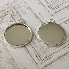 20mm ID Rhodium Col Plated Brass Pendant Bezel Trays - Horizontal Loop - Pack of 4