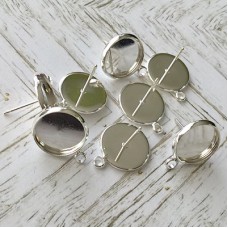 12mm ID Silver Plated Bezel Earposts with Loop & Clutches - Pack of 2 Pair