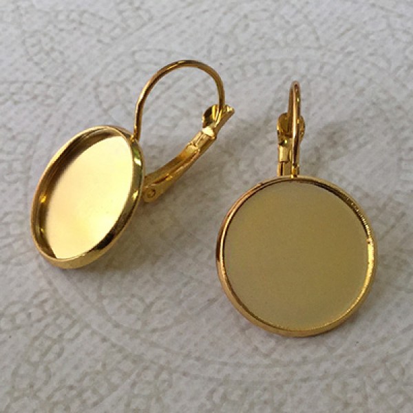 10 Brass Leverback Earwire Earring Findings Bronze w/ Round Bezel Setting Cups 